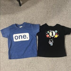 Blue and Black Short-Sleeve 'one.' Graphic Tees